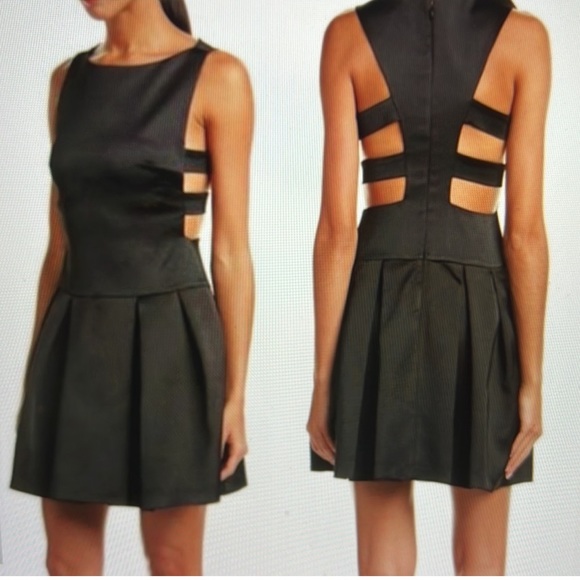 Bailey 44 Black Satin Cutout Dress 6 - Picture 1 of 9